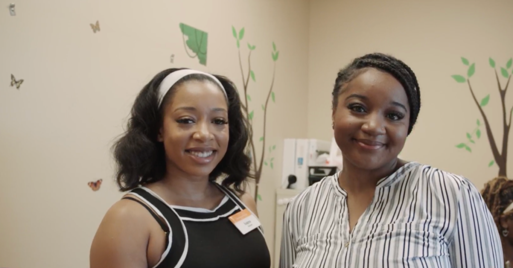 Ivana Ihezue, a Paid Work Experience Coordinator next to Bariana Bailey, a job seeker.
