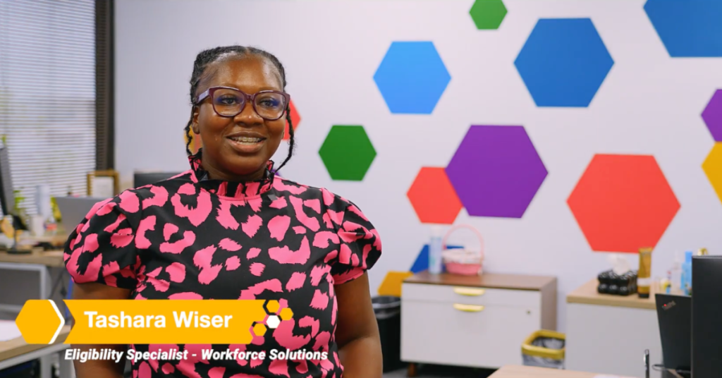 Tashara Wiser, Eligibility Specialist with Workforce Solutions, speaking during an interview.