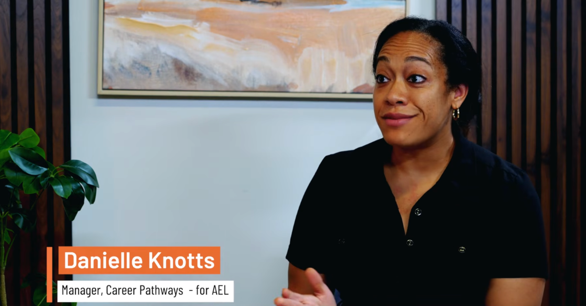 Danielle Knotts, Manager of Career Pathways for AEL, speaking during a Workforce Solutions interview.