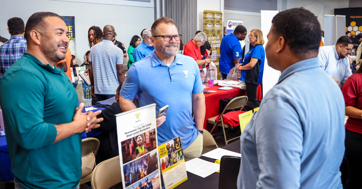 Connecting Employers and Job Seekers at a Workforce Solutions Gulf Coast Hiring Event Employers and job seekers connect at a Workforce Solutions Gulf Coast hiring event.